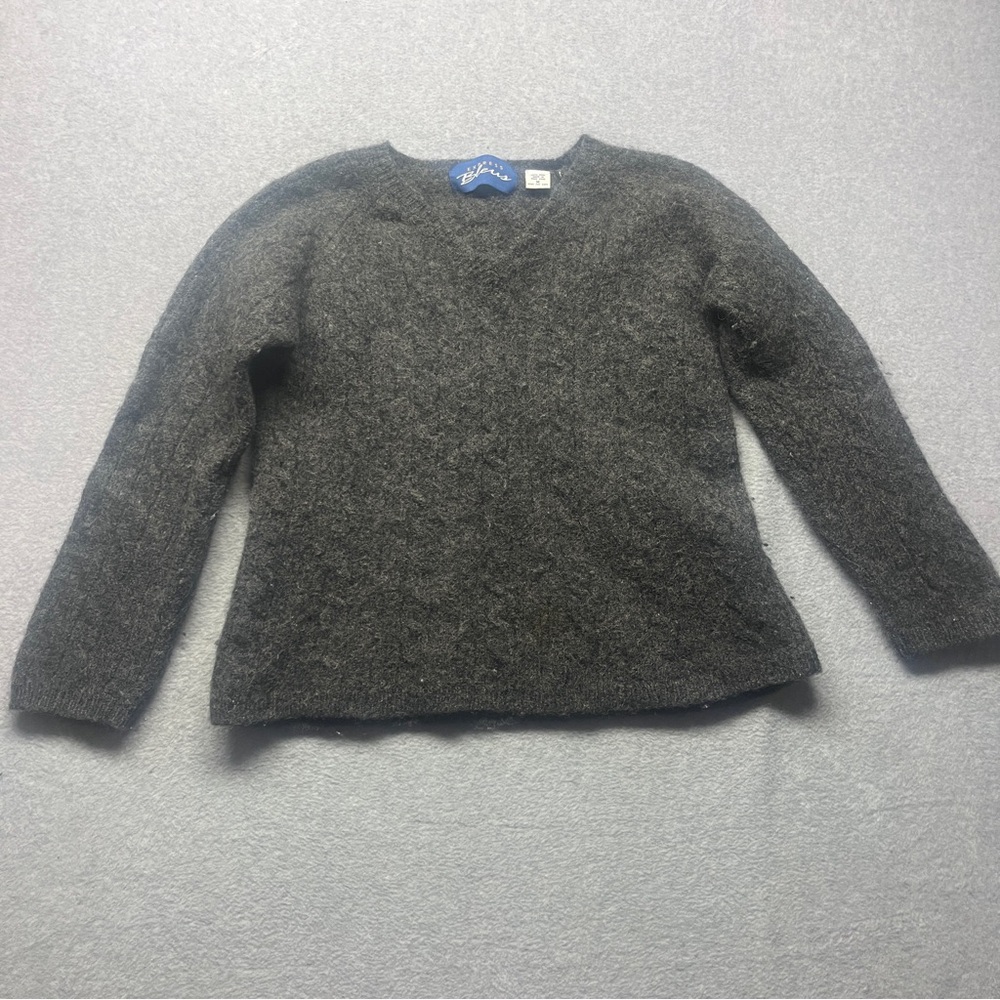 Vintage Express Bleus Women’s M Wool Sweater Charcoal Gray Fuzzy‎ 80s Fits Small
